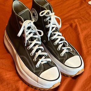 Converse High-Top Sneakers in Dark Green and White